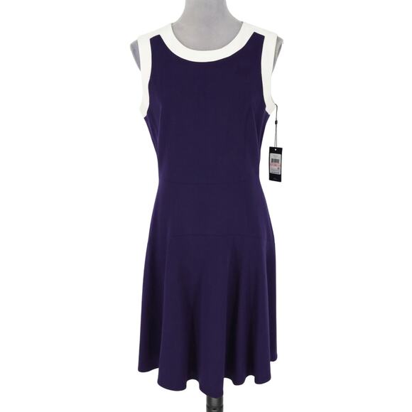 Tommy Hilfiger Dress Womens 10 Navy Blue White Trim Back Zip Resort Career New - Picture 1 of 16